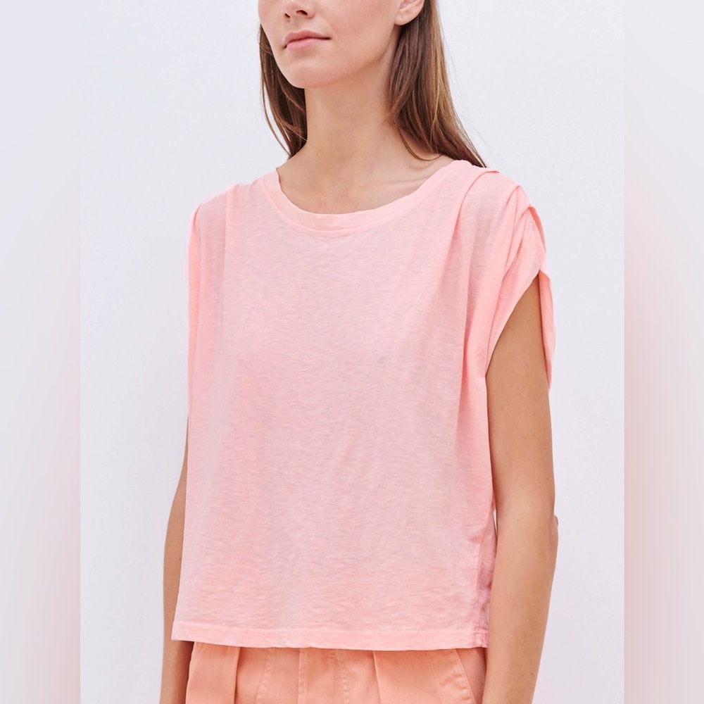 Sundry Pima Cotton PLEATED SHOULDER TEE Pink Orange Size 0